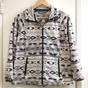 Free Country Woman’s Aztec Design Zippered Fleece. White/Gray Size Small.